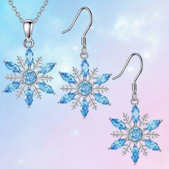 Snowflake Blue Crystal Necklace & Earrings Set - Picture 1 of 3